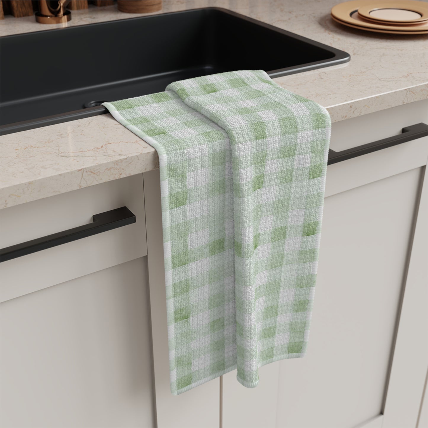Green Gingham Microfiber Tea Towel