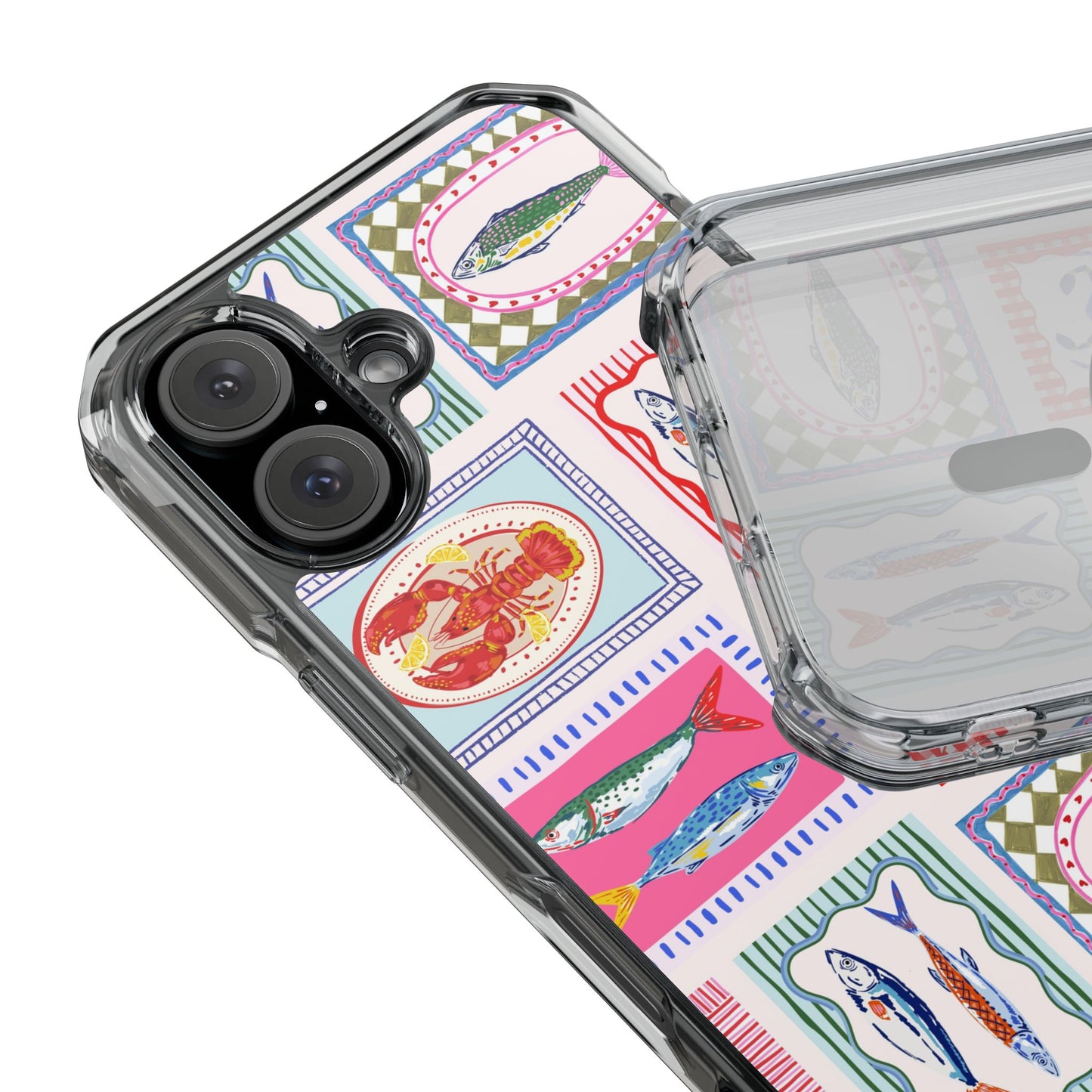 Clear Magnetic Phone Case — Colorful Coastal Seafood Stamp Design