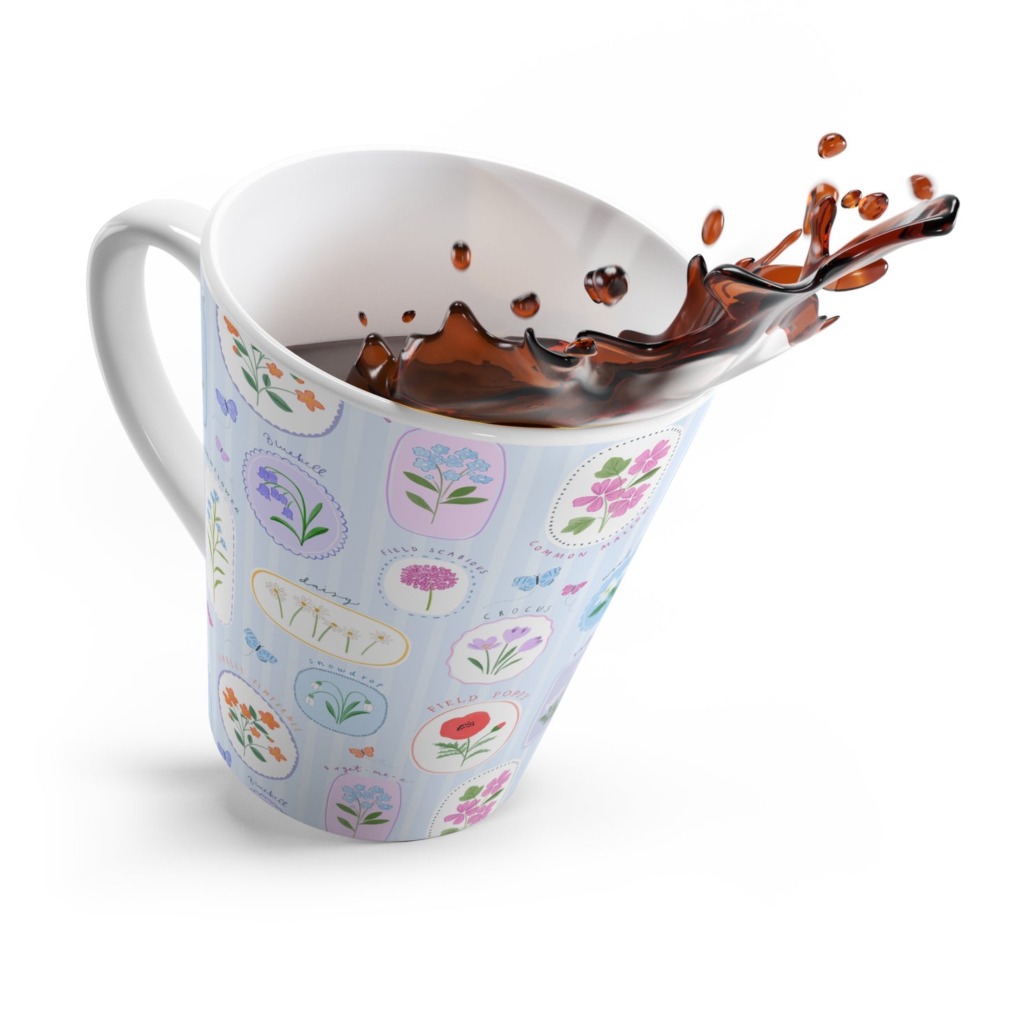 Latte Mug - Pastel Wildflower Botanical Illustration Coffee Cup