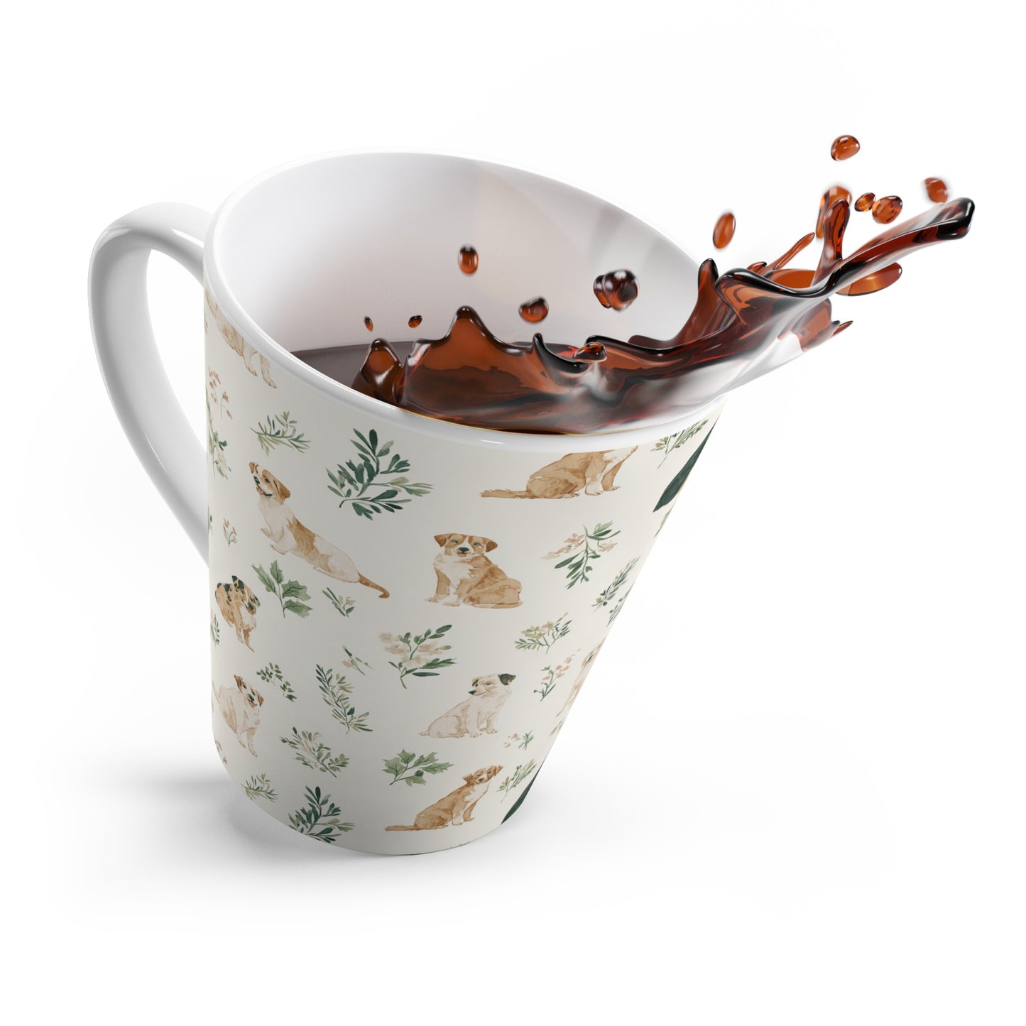 Latte Mug — Watercolor Puppy Pattern Coffee Cup