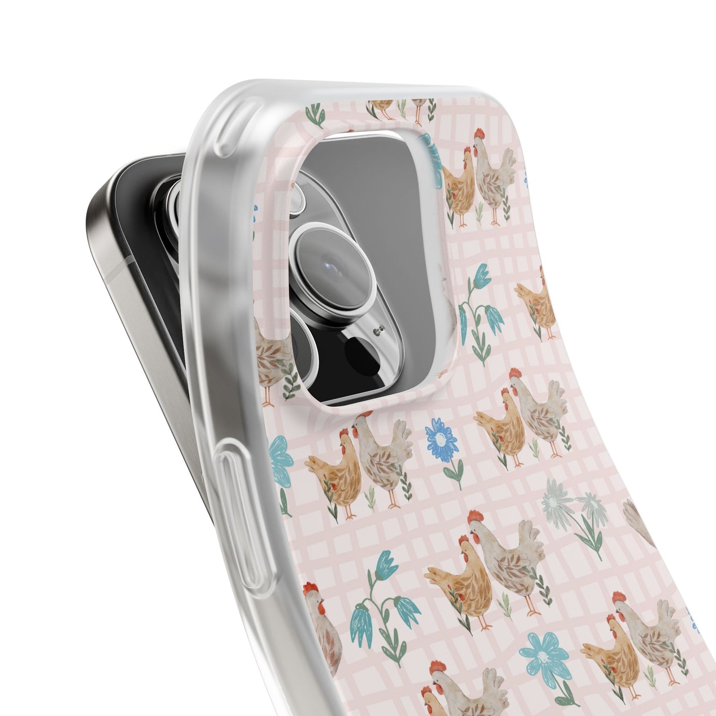 Chicken Pattern Phone Case — Pastel Farmhouse Floral iPhone Cover
