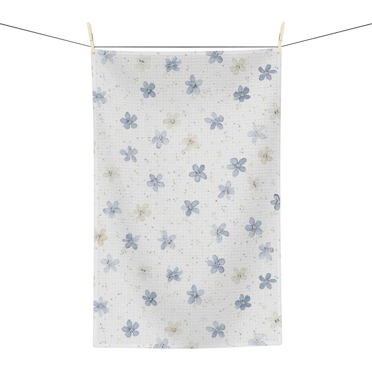Floral Microfiber Tea Towel — Blue Watercolor Blossom Kitchen Towel