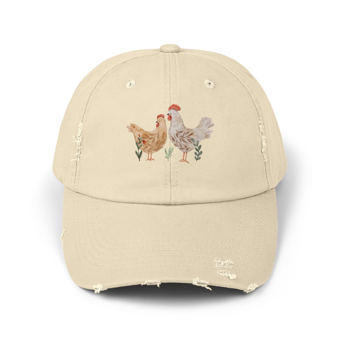 Distressed Chicken Baseball Cap – Farmhouse Rooster & Hen Embroidered Hat