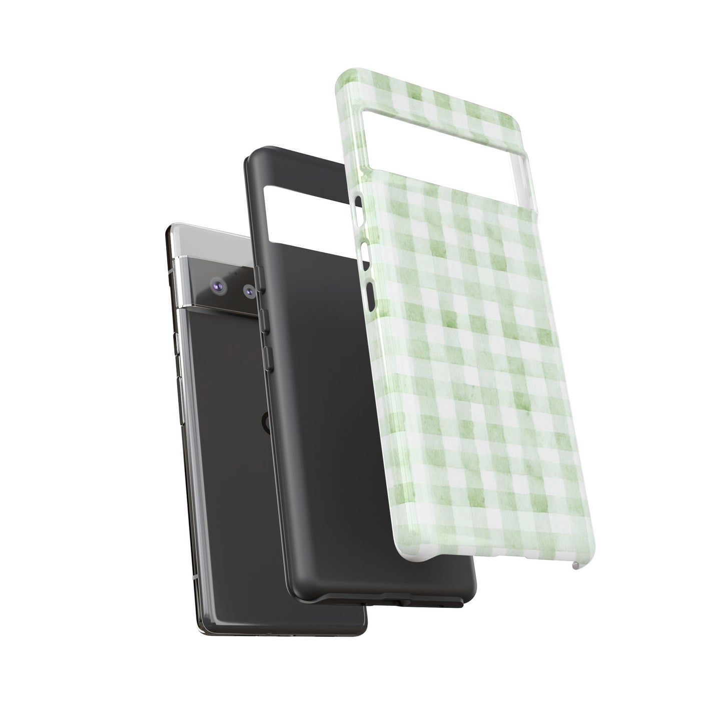 Green Gingham Tough Phone Case — Durable Plaid iPhone Protective Cover