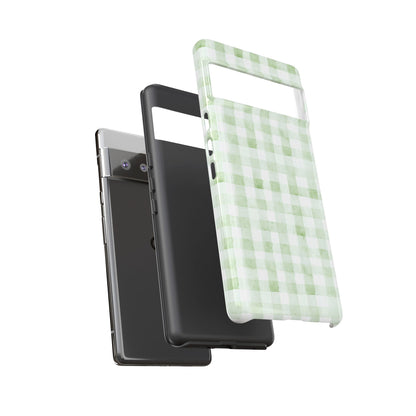 Green Gingham Tough Phone Case — Durable Plaid iPhone Protective Cover