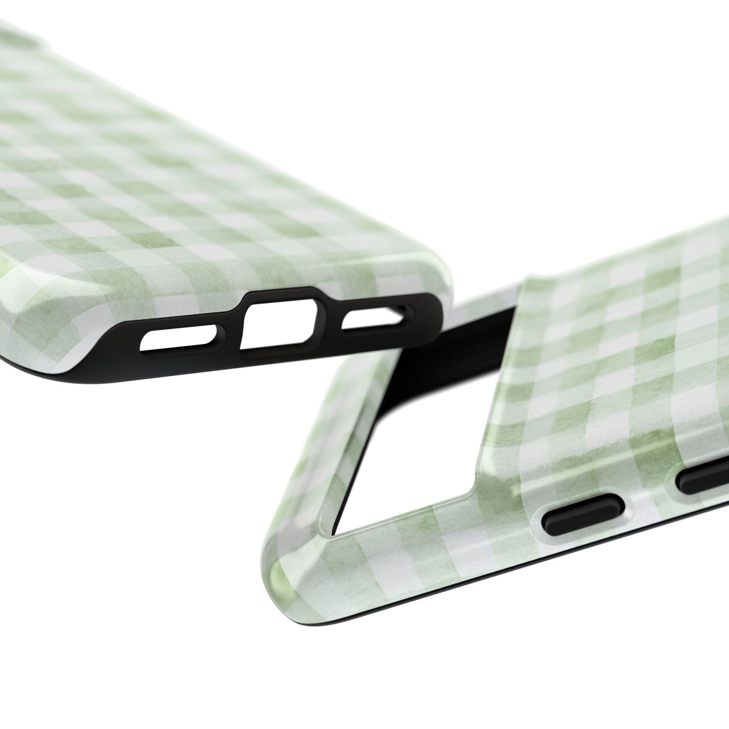 Green Gingham Tough Phone Case — Durable Plaid iPhone Protective Cover