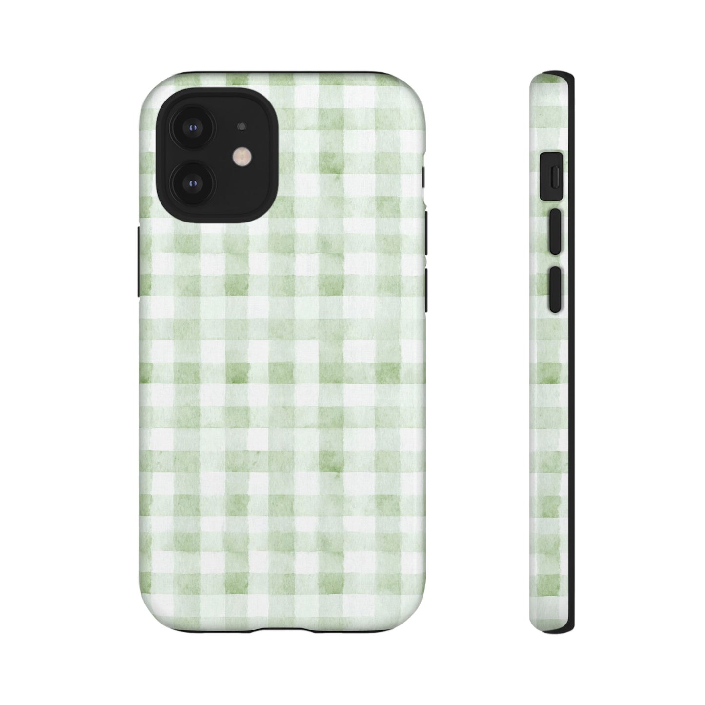 Green Gingham Tough Phone Case — Durable Plaid iPhone Protective Cover