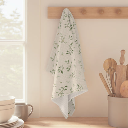 Botanical Sprig Microfiber Tea Towel — Green Leaf Kitchen Towel