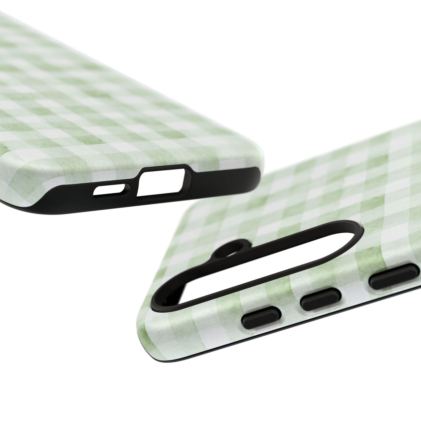Green Gingham Tough Phone Case — Durable Plaid iPhone Protective Cover