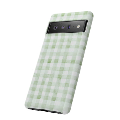 Green Gingham Tough Phone Case — Durable Plaid iPhone Protective Cover