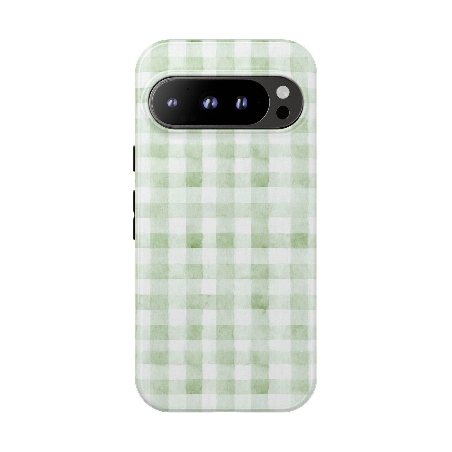 Green Gingham Tough Phone Case — Durable Plaid iPhone Protective Cover