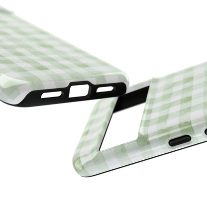 Green Gingham Tough Phone Case — Durable Plaid iPhone Protective Cover