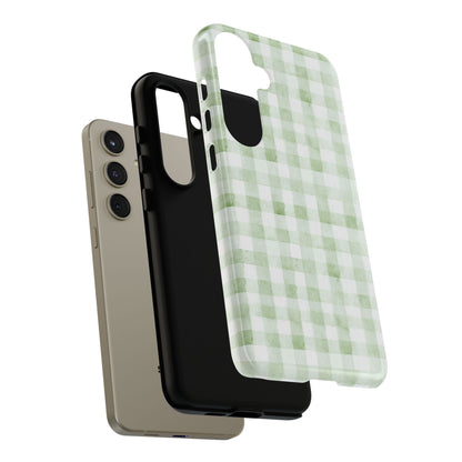Green Gingham Tough Phone Case — Durable Plaid iPhone Protective Cover