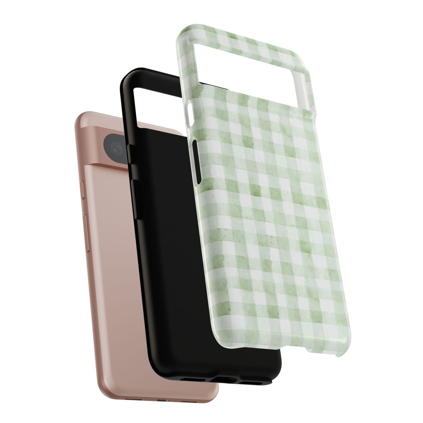 Green Gingham Tough Phone Case — Durable Plaid iPhone Protective Cover