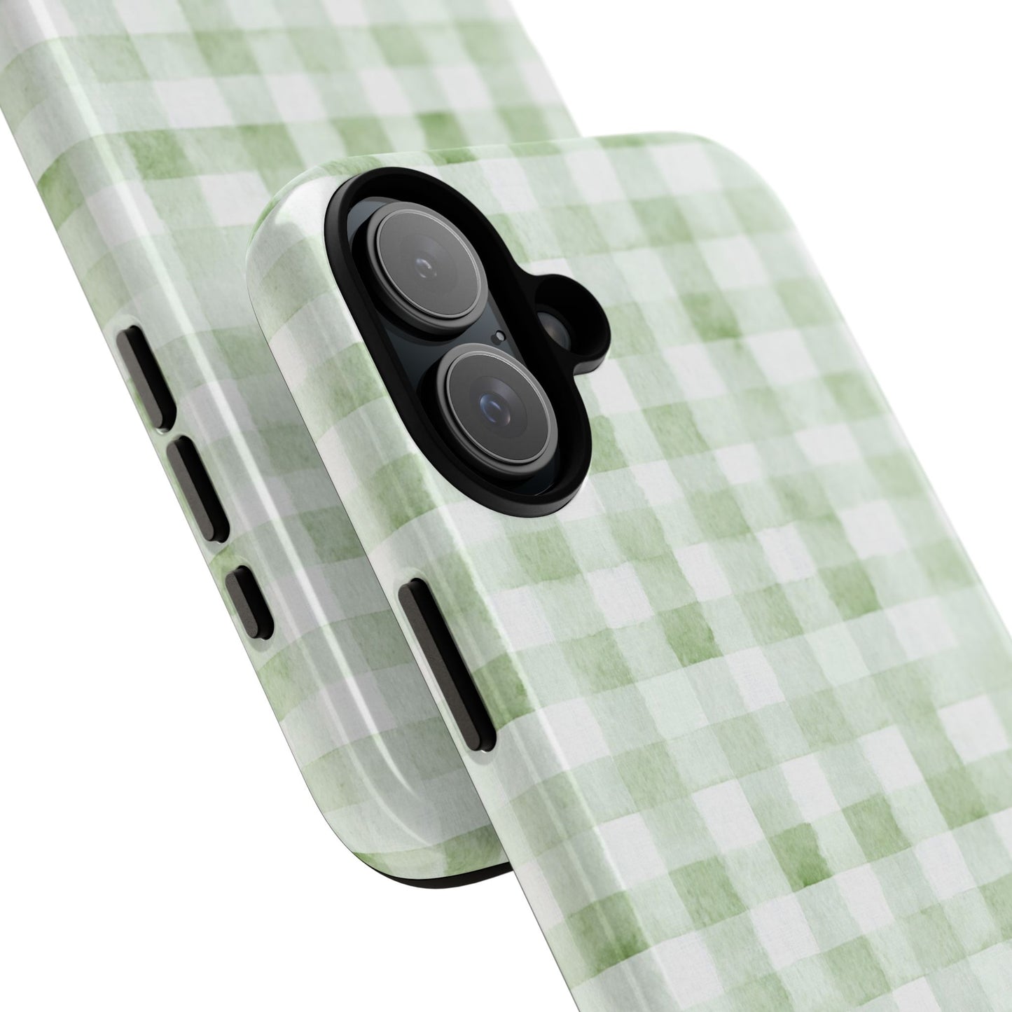 Green Gingham Tough Phone Case — Durable Plaid iPhone Protective Cover