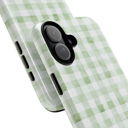 Green Gingham Tough Phone Case — Durable Plaid iPhone Protective Cover
