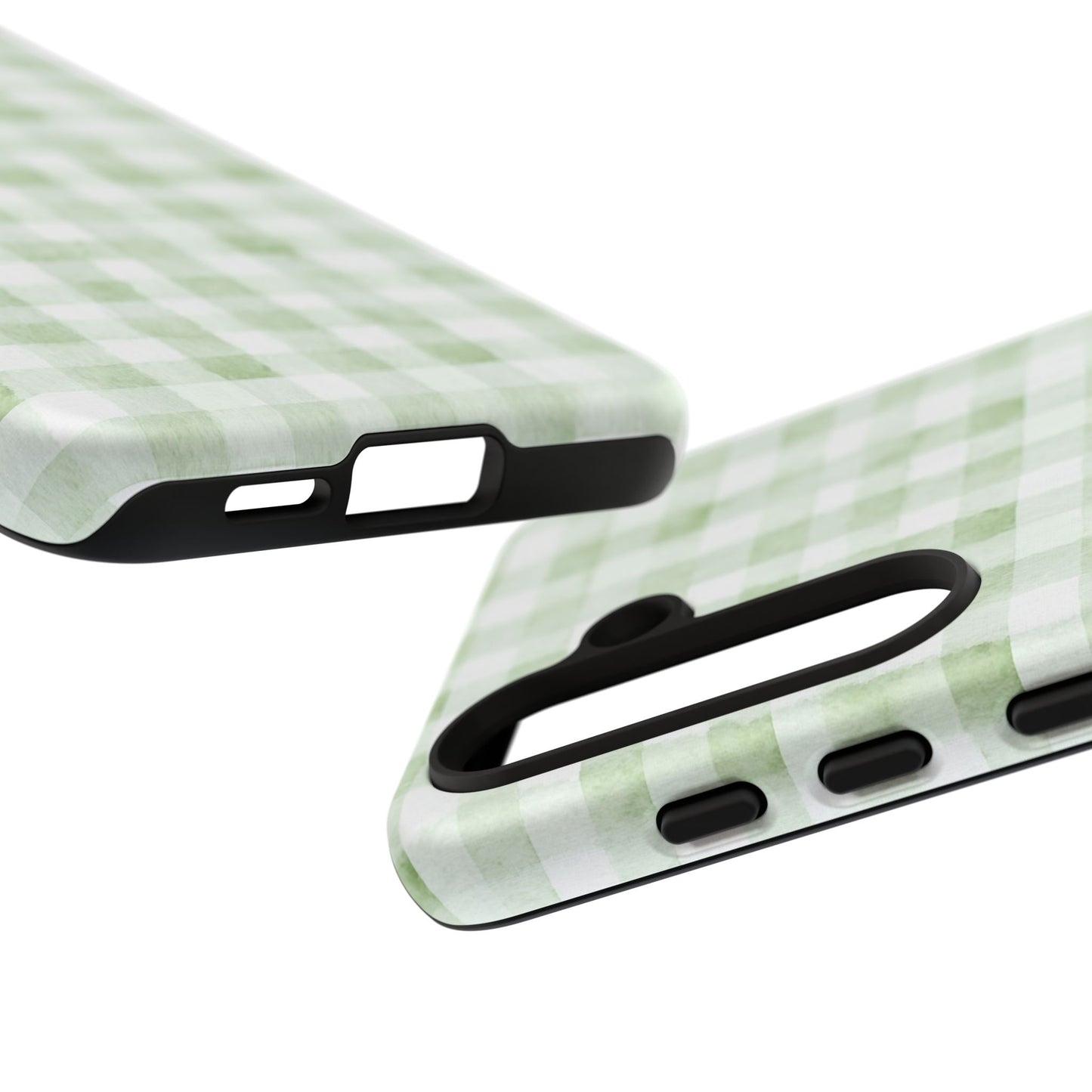 Green Gingham Tough Phone Case — Durable Plaid iPhone Protective Cover