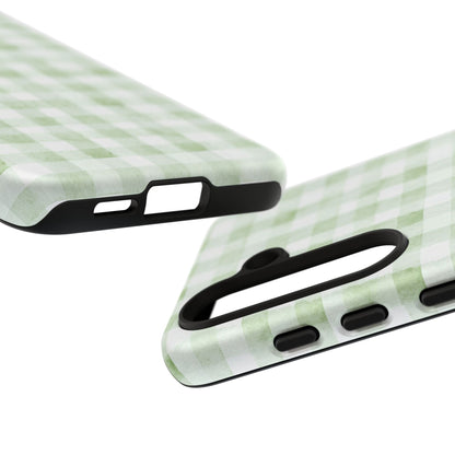 Green Gingham Tough Phone Case — Durable Plaid iPhone Protective Cover