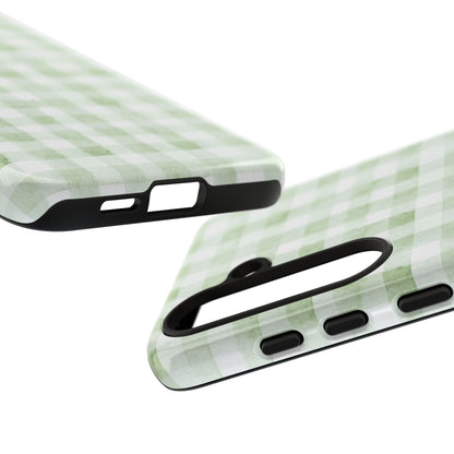Green Gingham Tough Phone Case — Durable Plaid iPhone Protective Cover