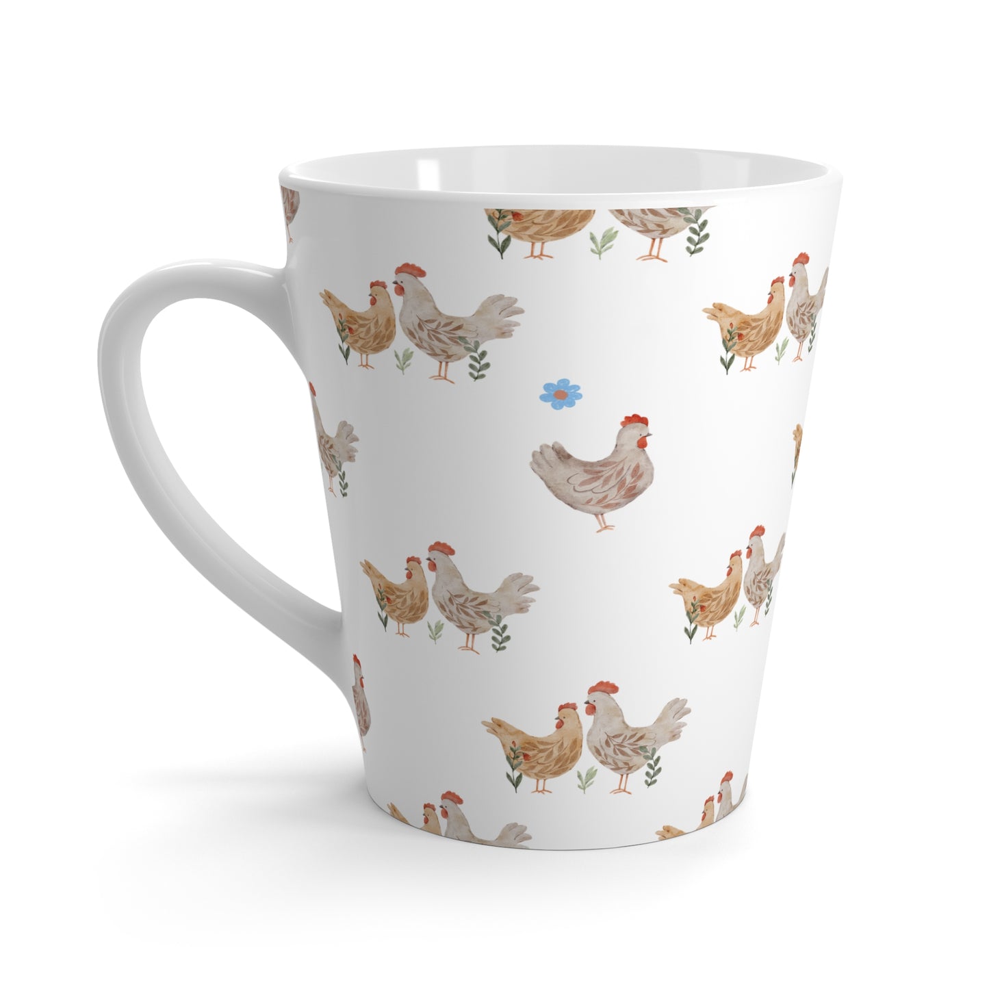 Chicken Pattern Latte Mug - Farmhouse Hen Coffee Cup