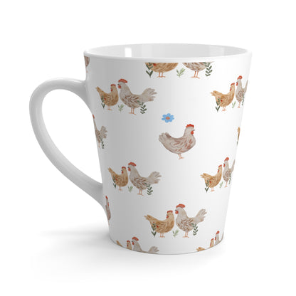 Chicken Pattern Latte Mug - Farmhouse Hen Coffee Cup