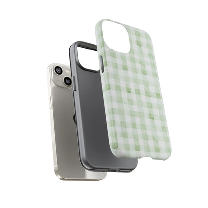 Green Gingham Tough Phone Case — Durable Plaid iPhone Protective Cover