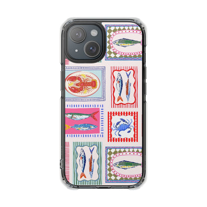 Clear Magnetic Phone Case — Colorful Coastal Seafood Stamp Design