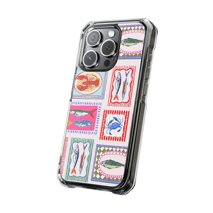 Clear Magnetic Phone Case — Colorful Coastal Seafood Stamp Design