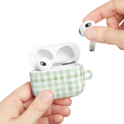 Green Gingham AirPod Case — Pastel Plaid Protective Cover