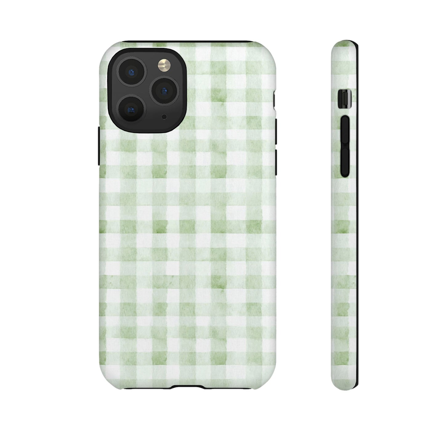 Green Gingham Tough Phone Case — Durable Plaid iPhone Protective Cover