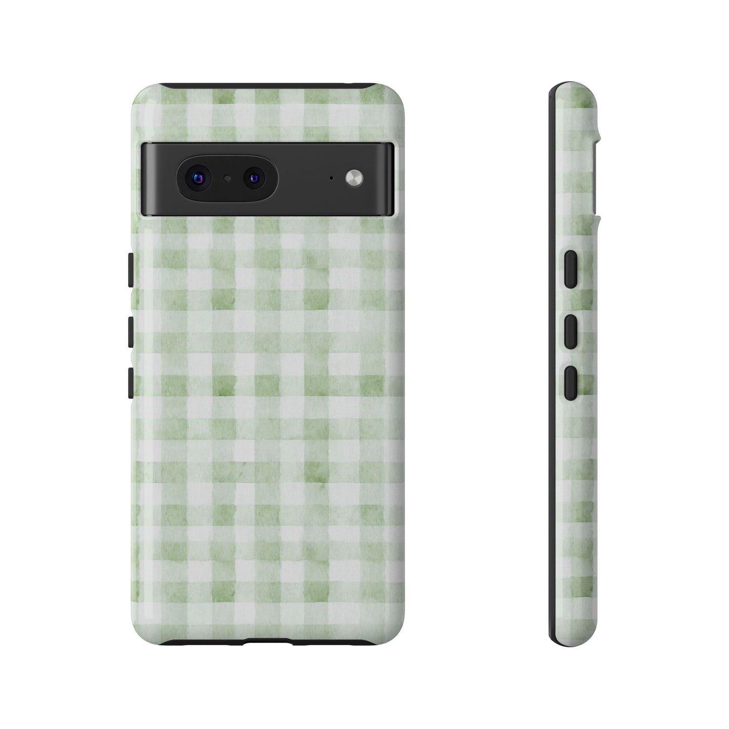 Green Gingham Tough Phone Case — Durable Plaid iPhone Protective Cover