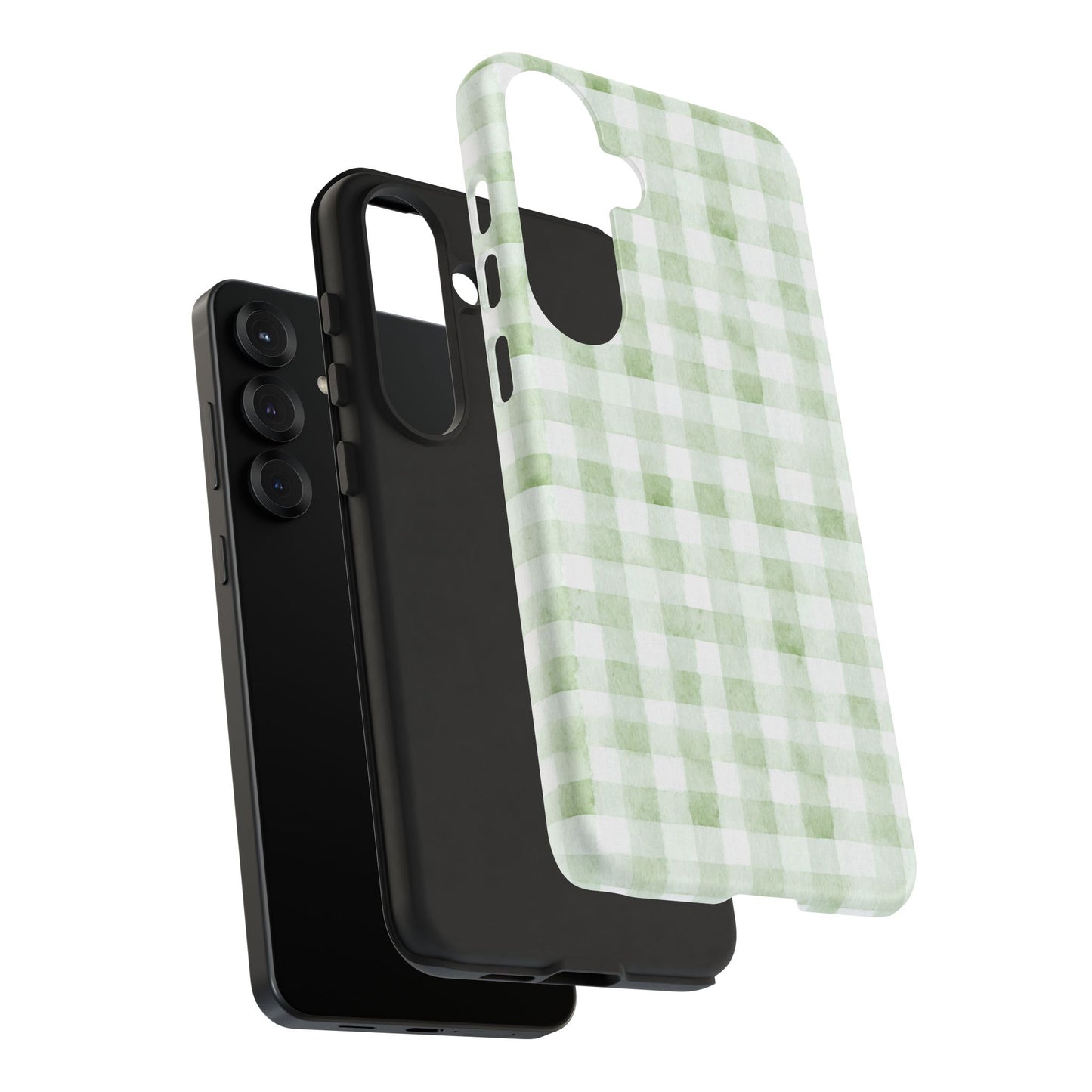 Green Gingham Tough Phone Case — Durable Plaid iPhone Protective Cover
