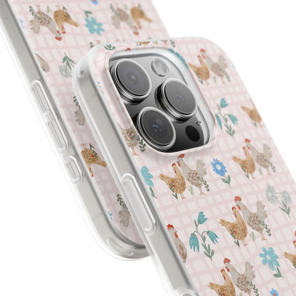 Chicken Pattern Phone Case — Pastel Farmhouse Floral iPhone Cover
