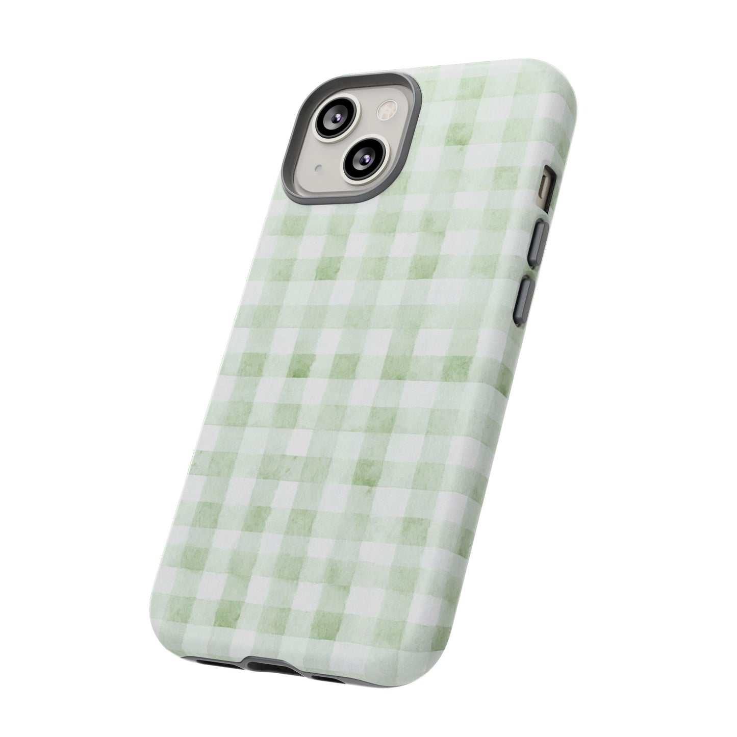 Green Gingham Tough Phone Case — Durable Plaid iPhone Protective Cover