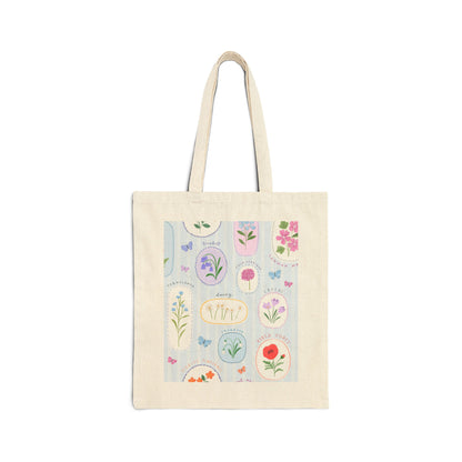 Floral Patchwork Canvas Tote Bag – Pastel Garden Illustration