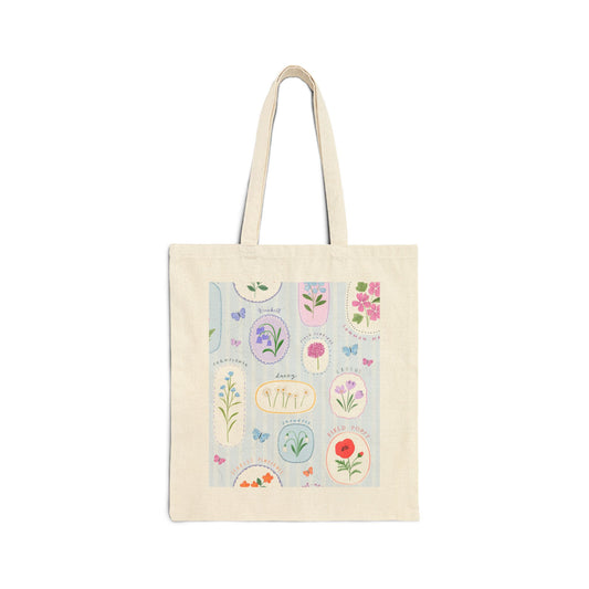 Floral Patchwork Canvas Tote Bag – Pastel Garden Illustration