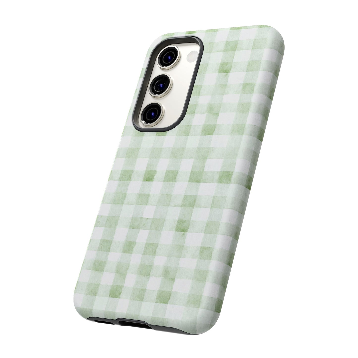 Green Gingham Tough Phone Case — Durable Plaid iPhone Protective Cover