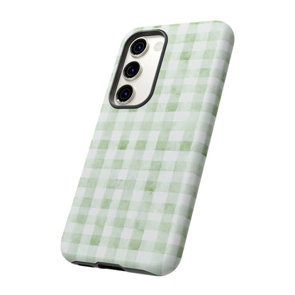 Green Gingham Tough Phone Case — Durable Plaid iPhone Protective Cover
