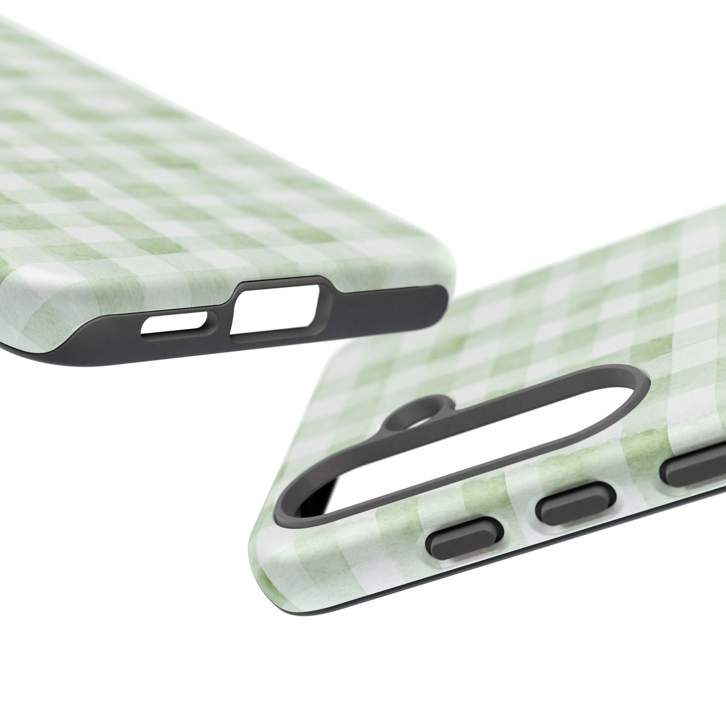 Green Gingham Tough Phone Case — Durable Plaid iPhone Protective Cover