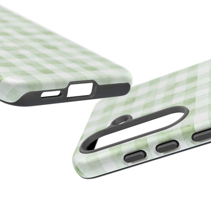 Green Gingham Tough Phone Case — Durable Plaid iPhone Protective Cover