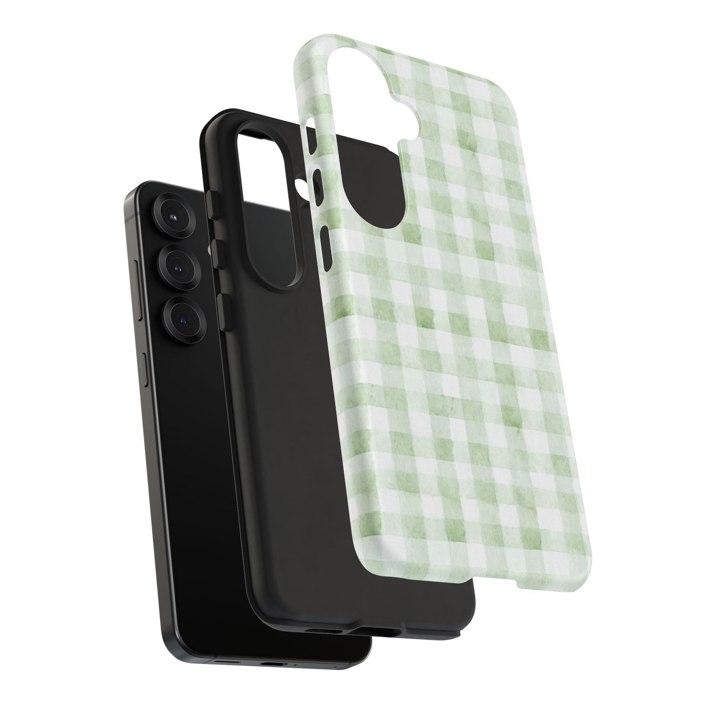 Green Gingham Tough Phone Case — Durable Plaid iPhone Protective Cover
