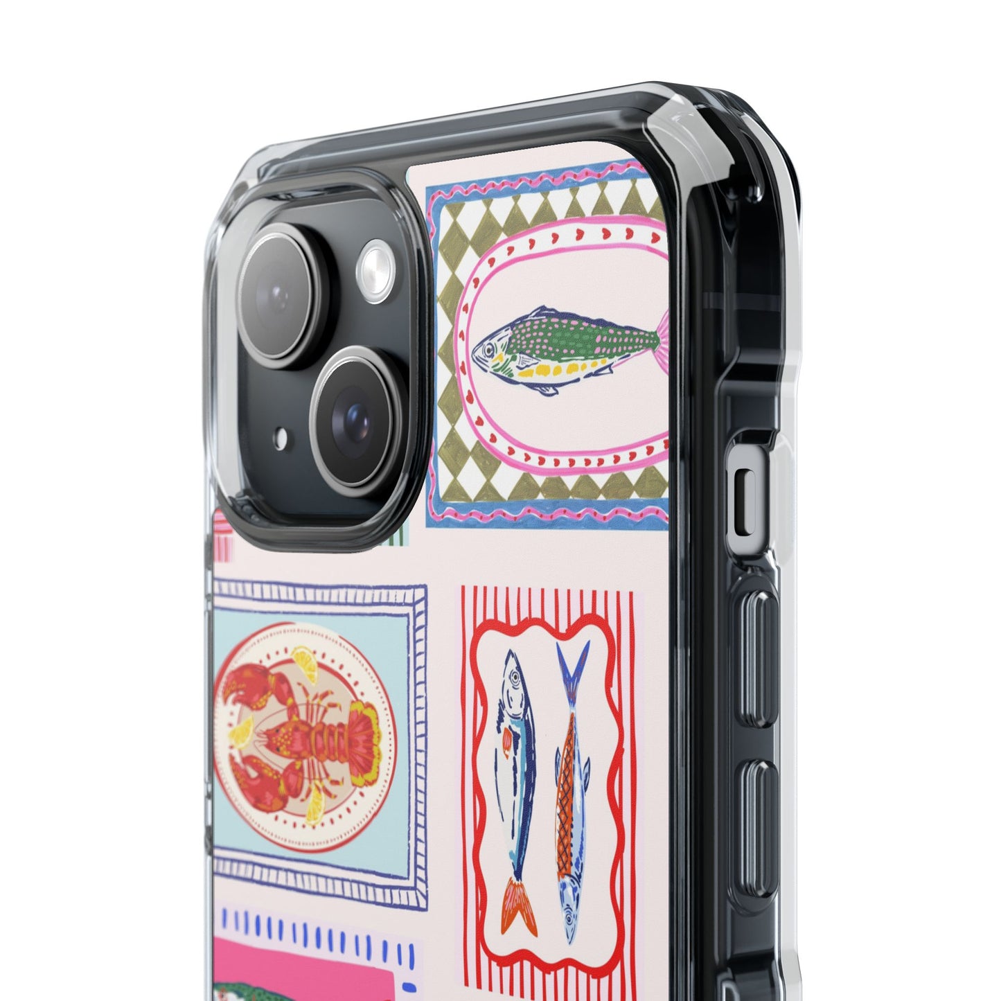 Clear Magnetic Phone Case — Colorful Coastal Seafood Stamp Design