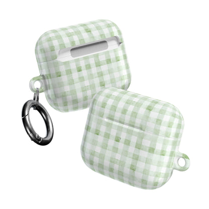 Green Gingham AirPod Case — Pastel Plaid Protective Cover