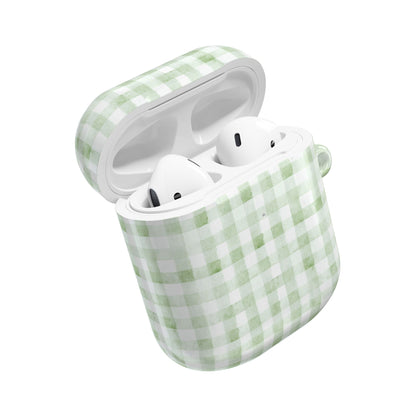 Green Gingham AirPod Case — Pastel Plaid Protective Cover