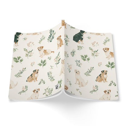Dog Pattern Softcover Journal — Watercolor Puppies & Botanical Lined Notebook