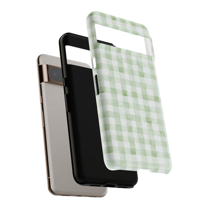 Green Gingham Tough Phone Case — Durable Plaid iPhone Protective Cover