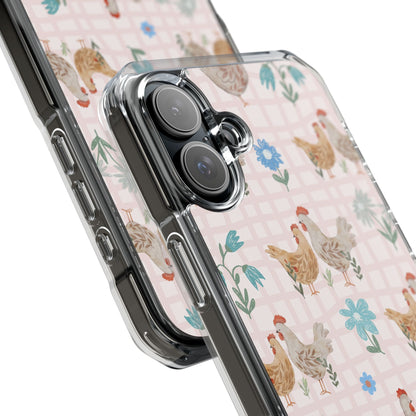 Clear Magnetic Phone Case — Pastel Farmyard Chickens Pattern