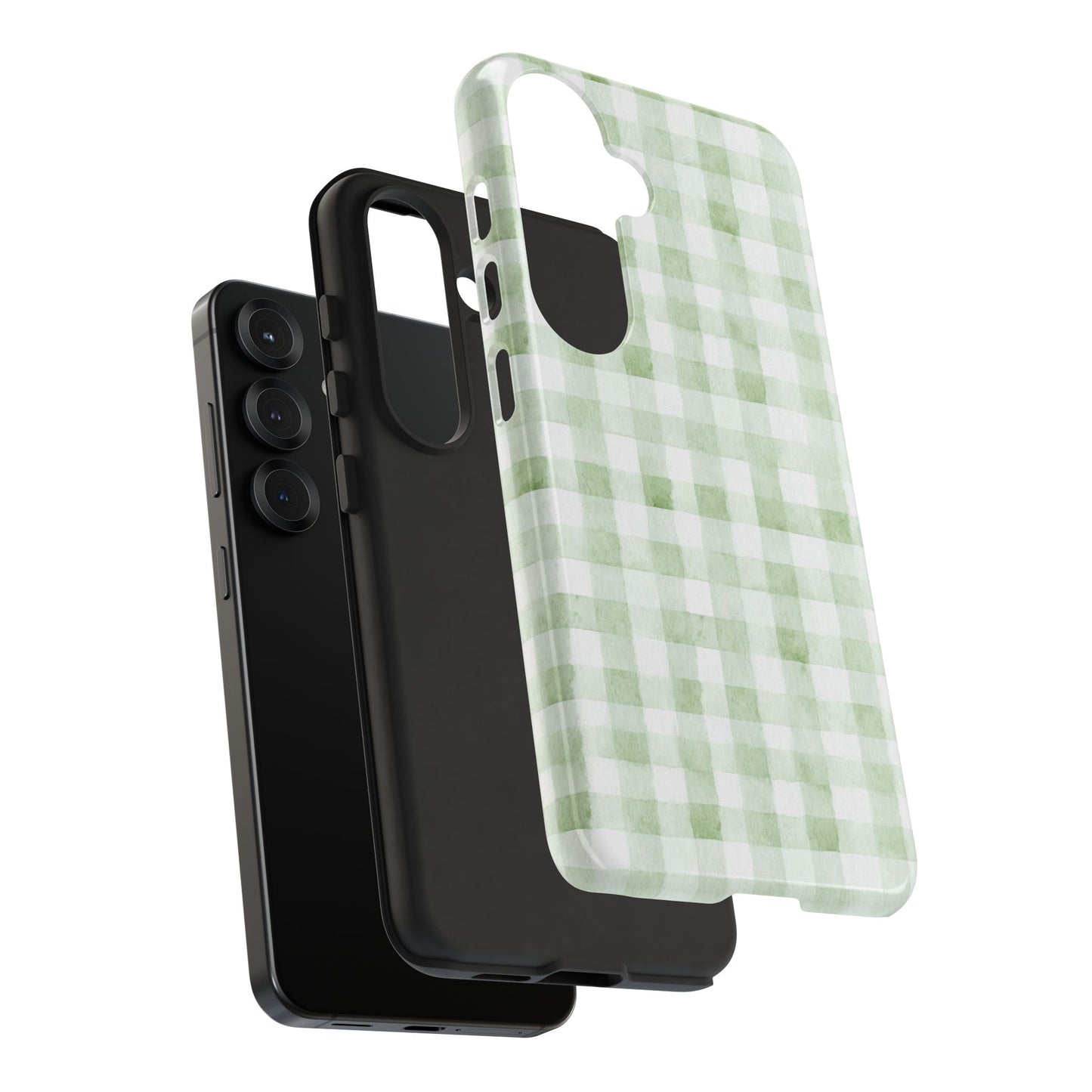 Green Gingham Tough Phone Case — Durable Plaid iPhone Protective Cover