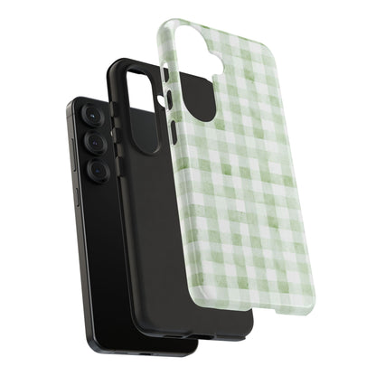 Green Gingham Tough Phone Case — Durable Plaid iPhone Protective Cover