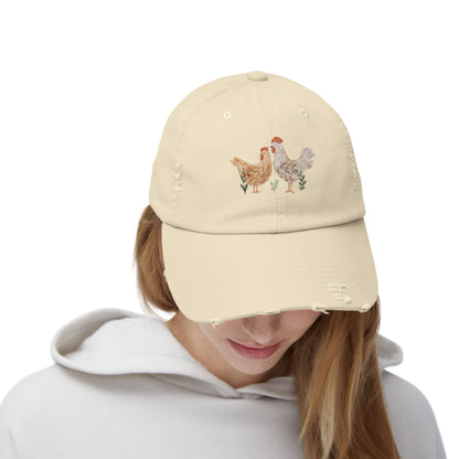 Distressed Chicken Baseball Cap – Farmhouse Rooster & Hen Embroidered Hat